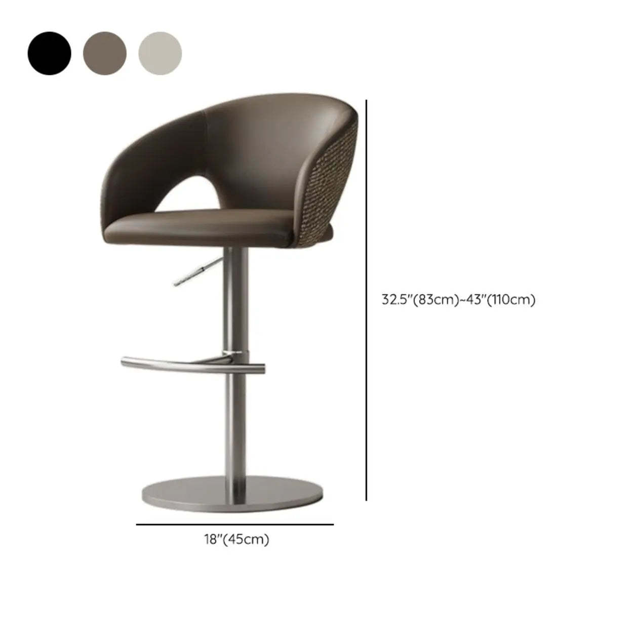 Modern Swivel Brown Leather Bucket Bar Stool