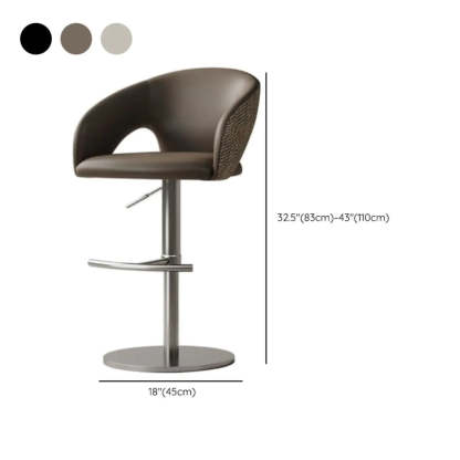 Modern Swivel Brown Leather Bucket Bar Stool