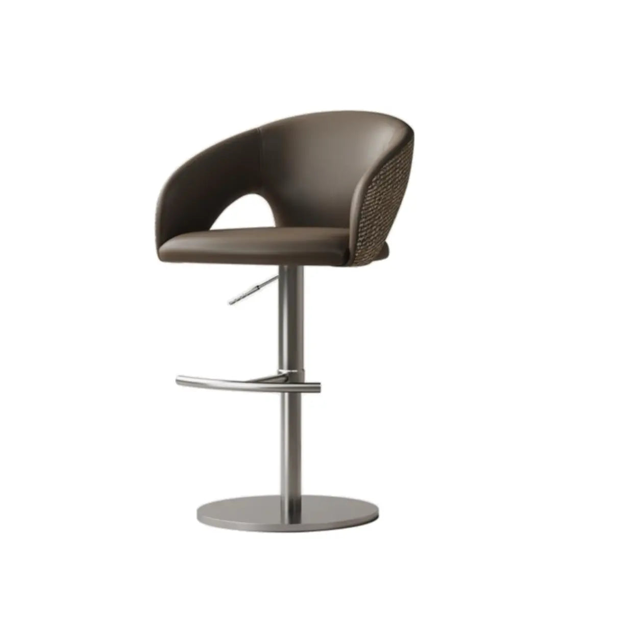 Modern Swivel Brown Leather Bucket Bar Stool — Black / White