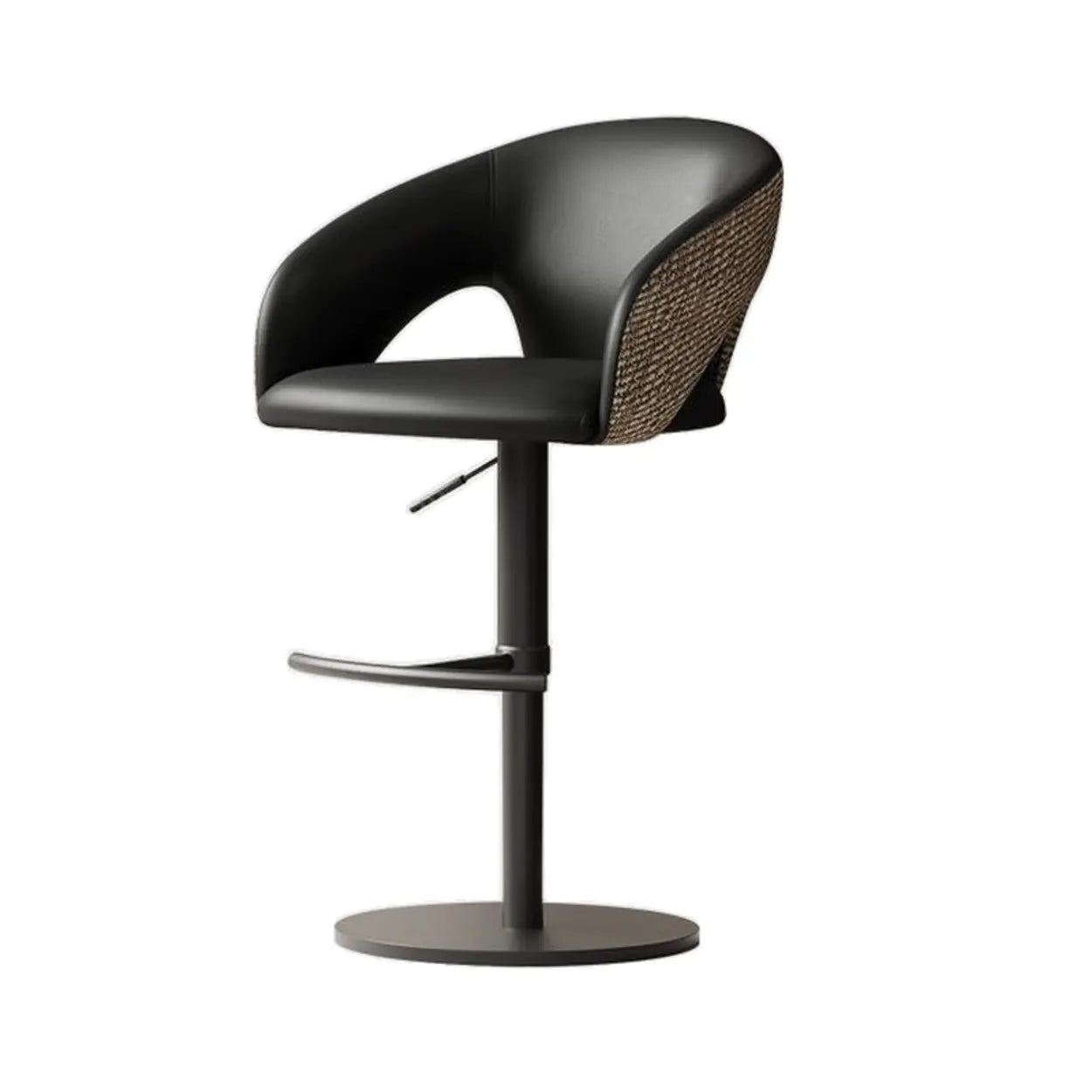Modern Swivel Brown Leather Bucket Bar Stool — Silver / White