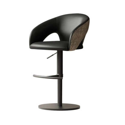 Modern Swivel Brown Leather Bucket Bar Stool — Silver / White