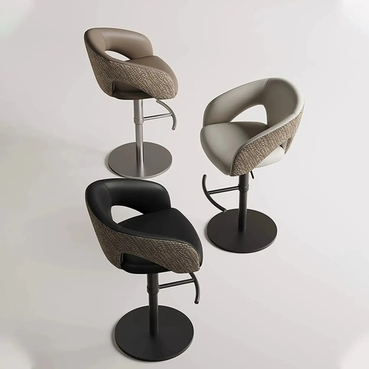 Modern Swivel Brown Leather Bucket Bar Stool — Silver / Brown
