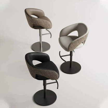 Modern Swivel Brown Leather Bucket Bar Stool — Silver / Brown