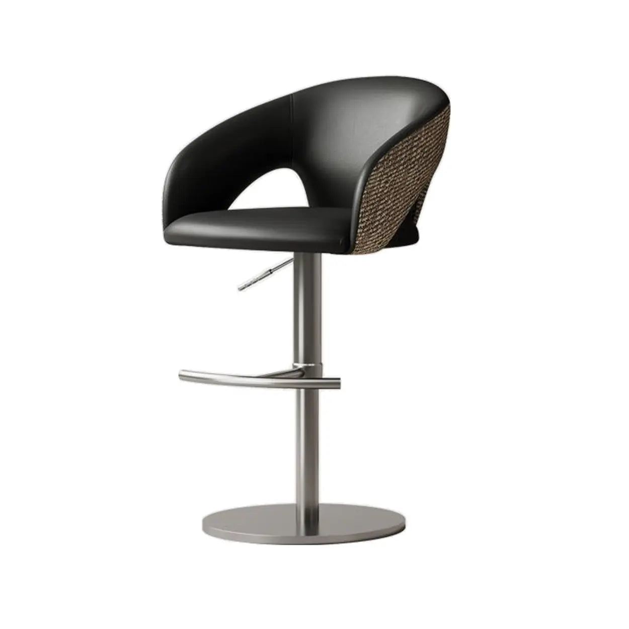 Modern Swivel Brown Leather Bucket Bar Stool