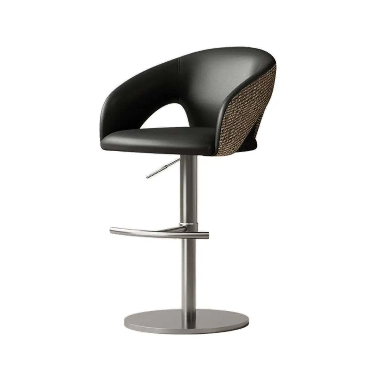 Modern Swivel Brown Leather Bucket Bar Stool