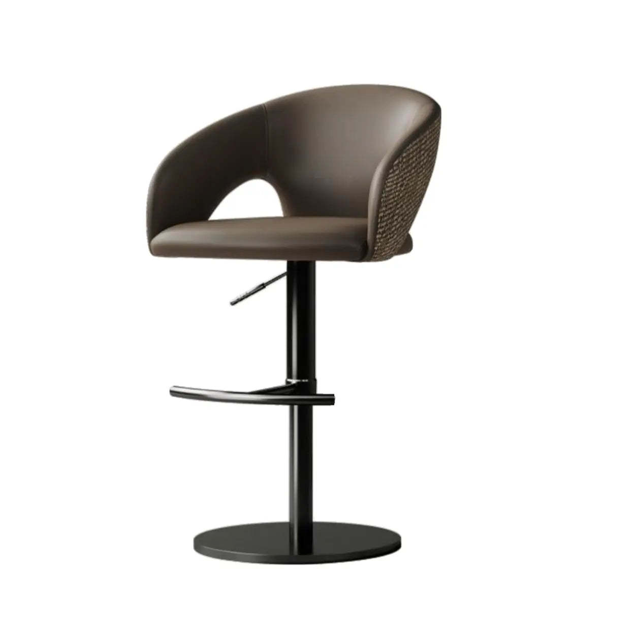 Modern Swivel Brown Leather Bucket Bar Stool
