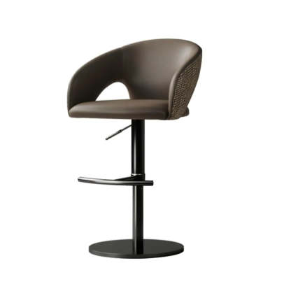 Modern Swivel Brown Leather Bucket Bar Stool