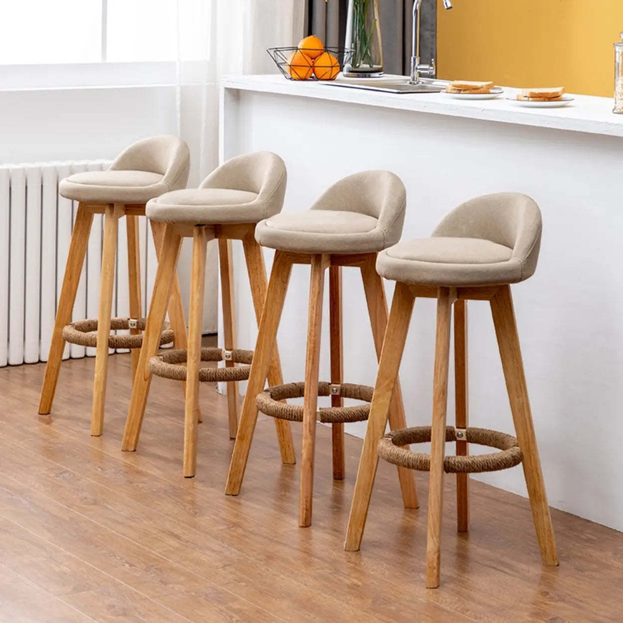Modern Swivel Bar Stool with Upholstered Seat — Black