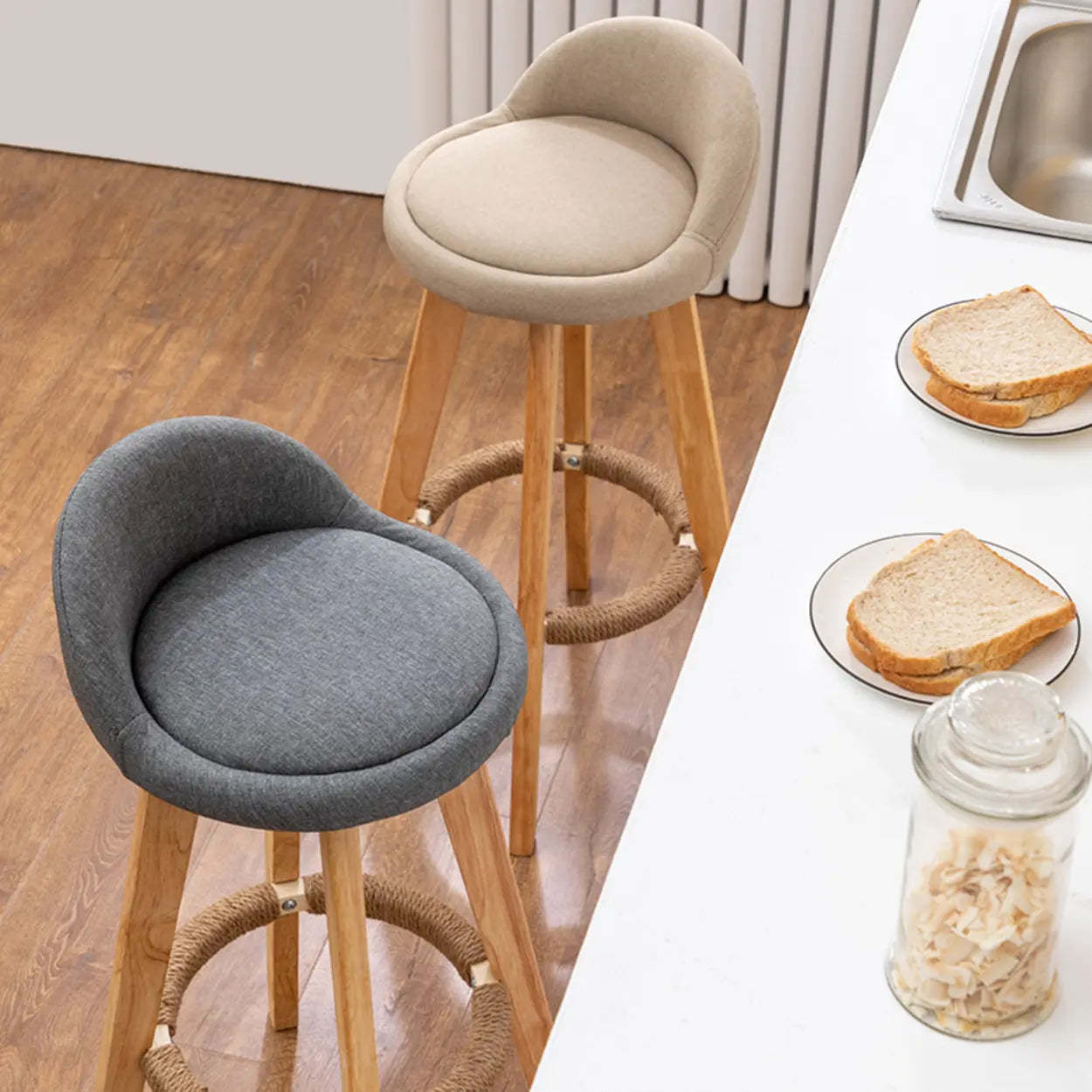 Modern Swivel Bar Stool with Upholstered Seat — Green