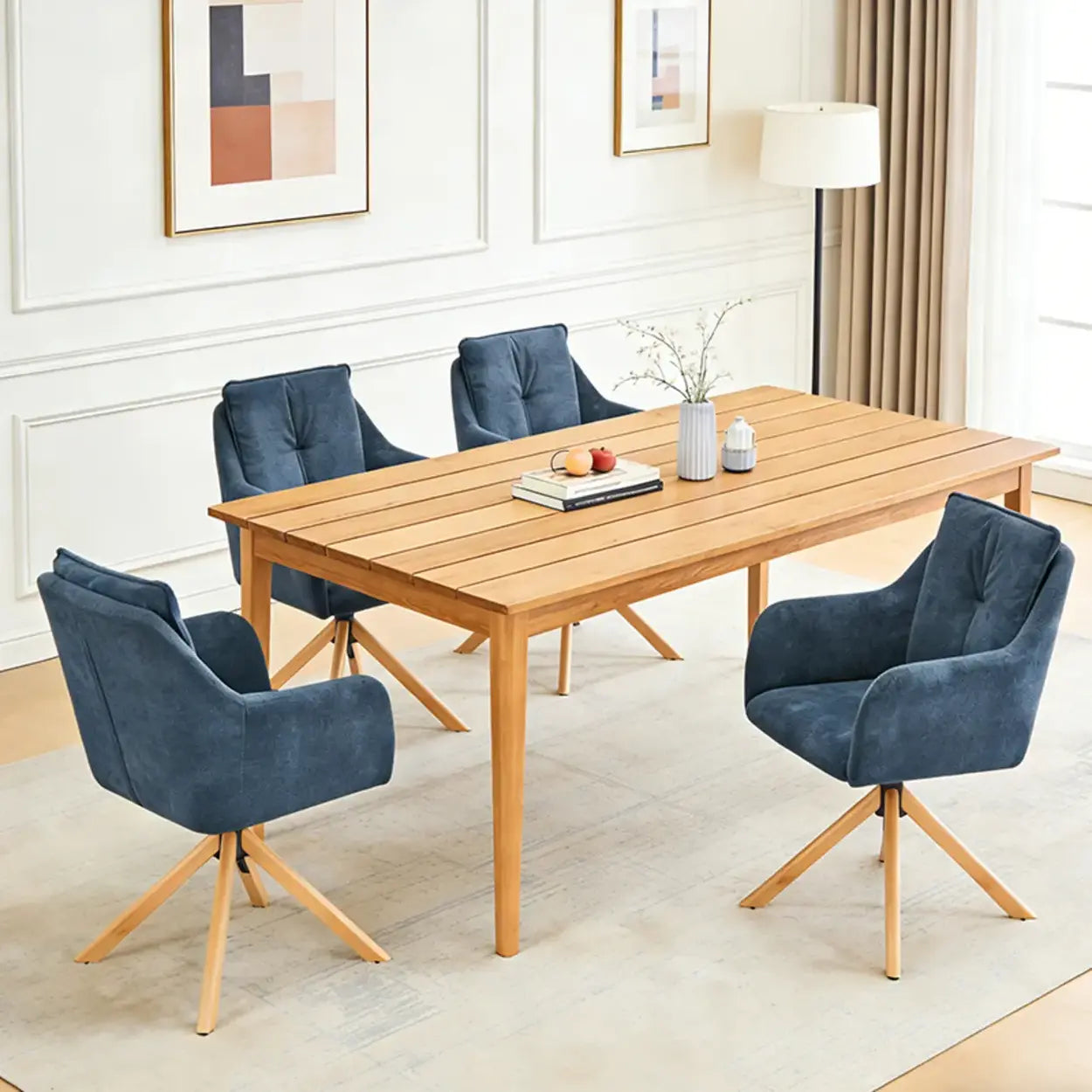 Modern Swivel Blue Fleece Curved Back Dining Chair