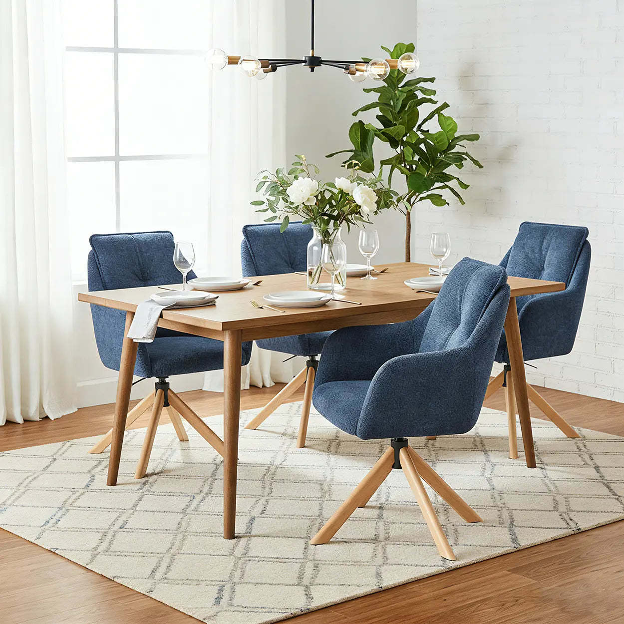 Modern Swivel Blue Fleece Curved Back Dining Chair — Blue / 2 Piece Set