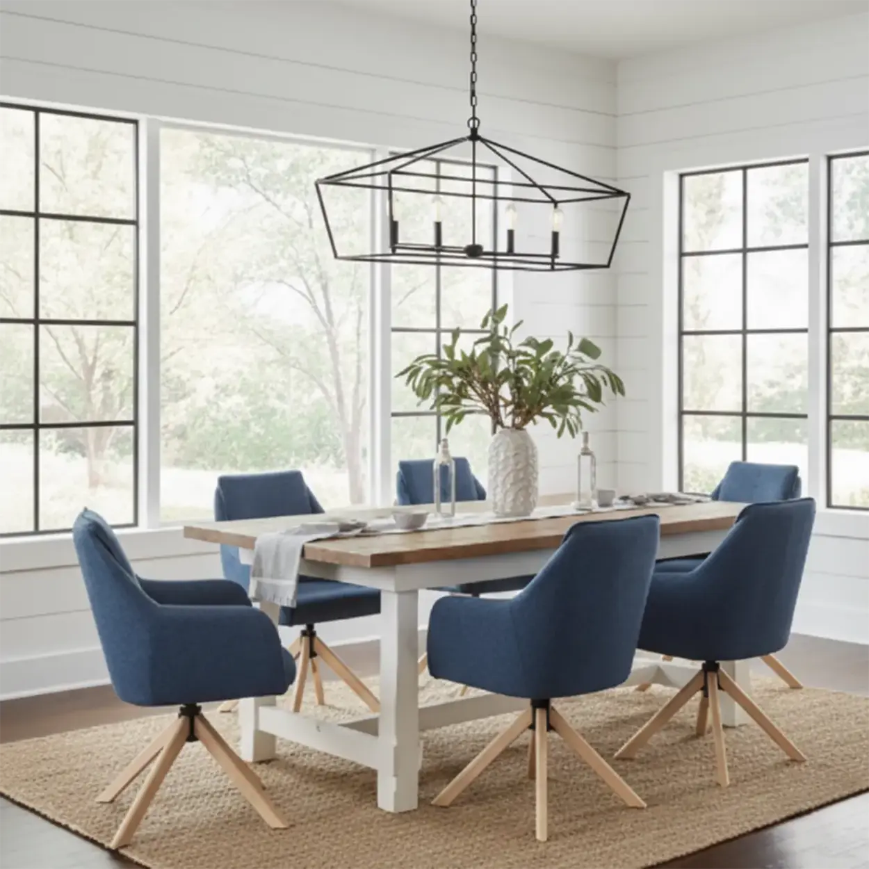 Modern Swivel Blue Fleece Curved Back Dining Chair