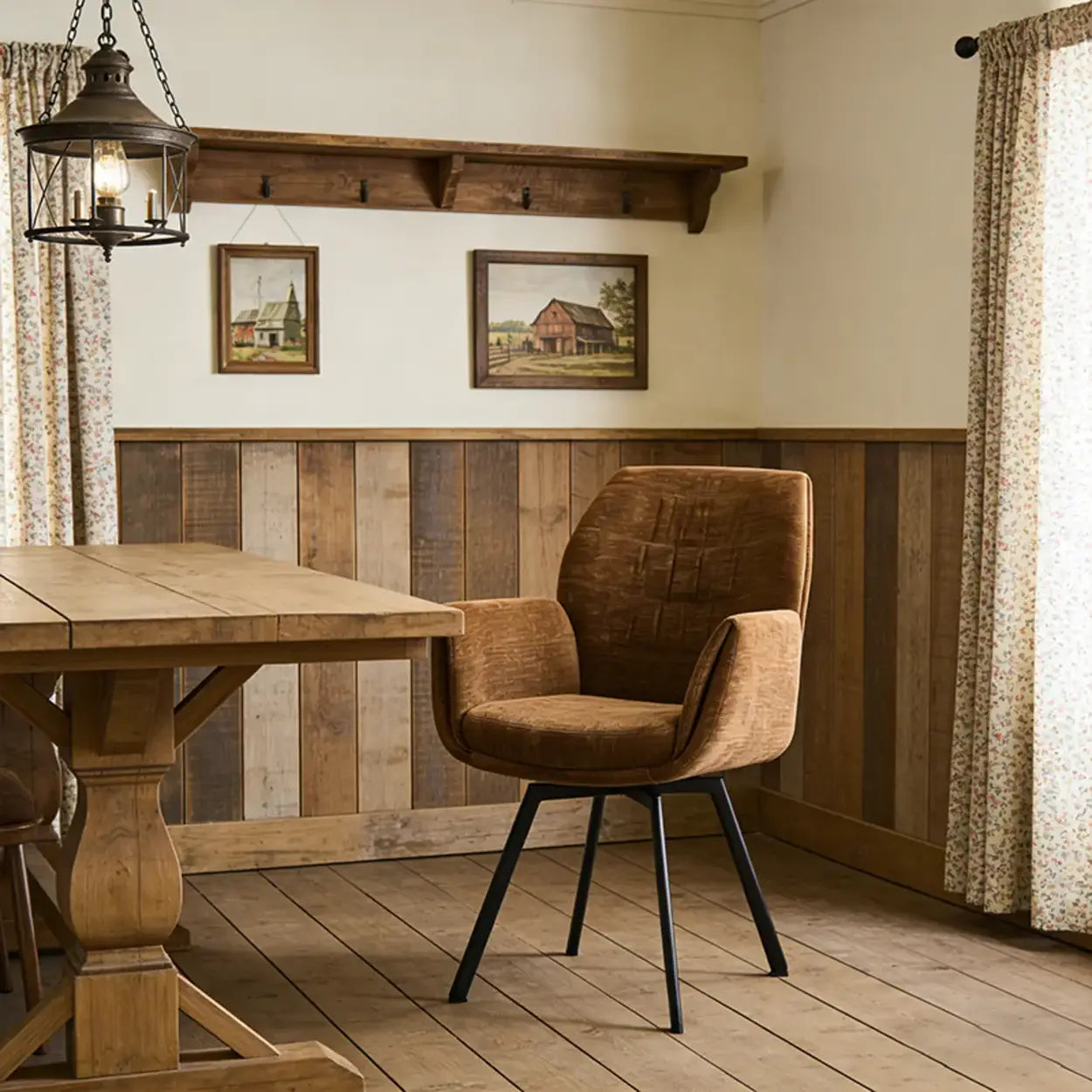 Leather arm chenille brown steel dining chairs & benches, Lighom