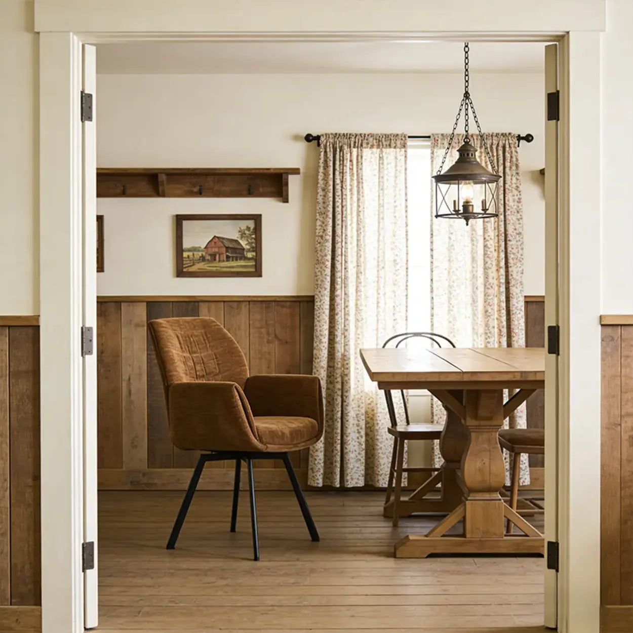 Modern Brown Chenille Curved-Back Swivel Dining Arm Chairs