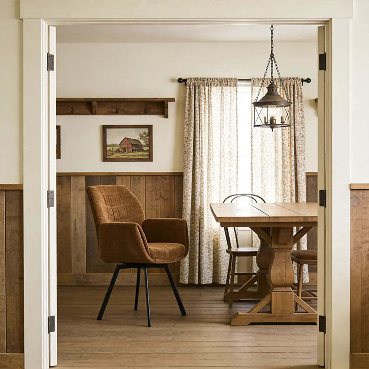 Modern Brown Chenille Curved-Back Swivel Dining Arm Chairs