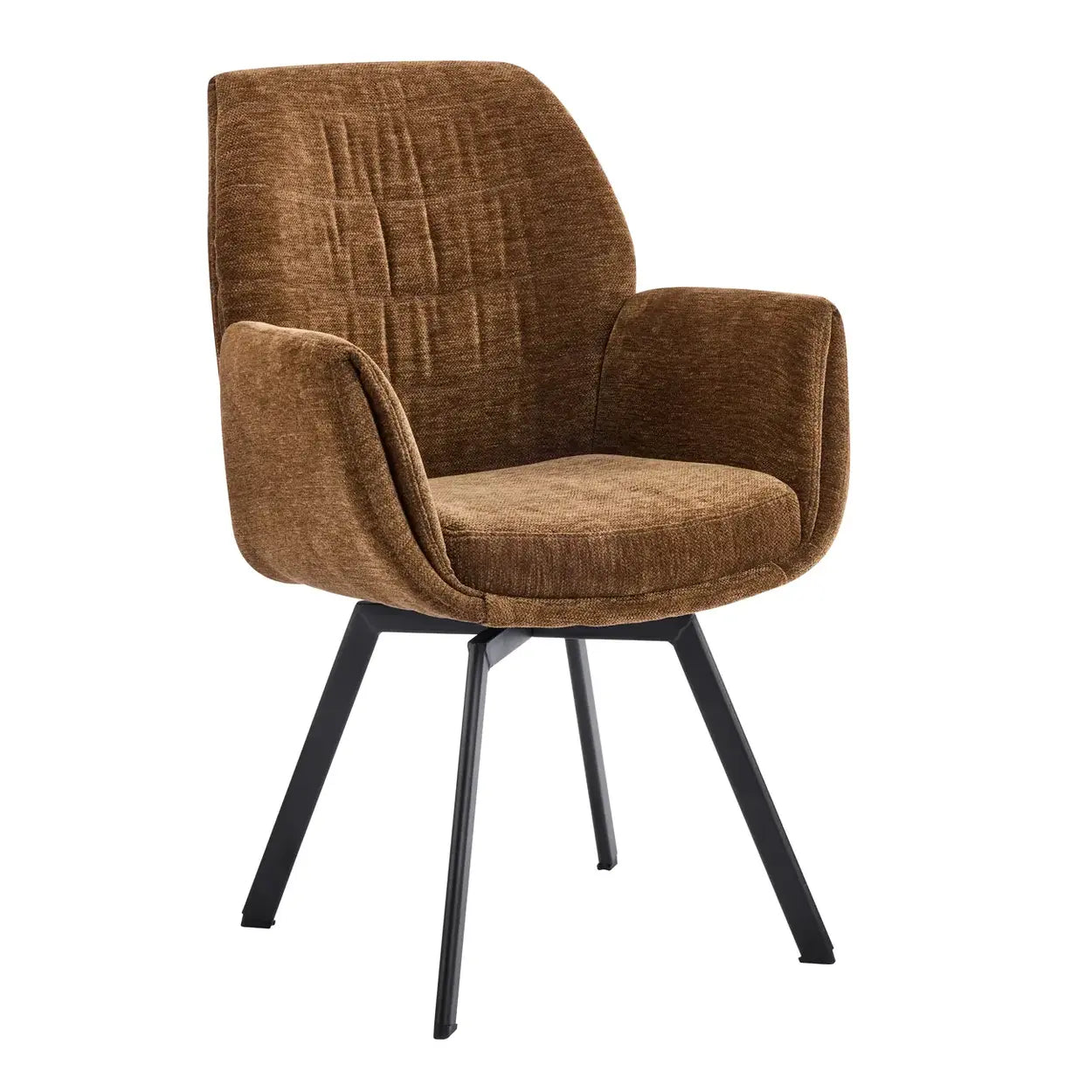 Modern Brown Chenille Curved-Back Swivel Dining Arm Chairs