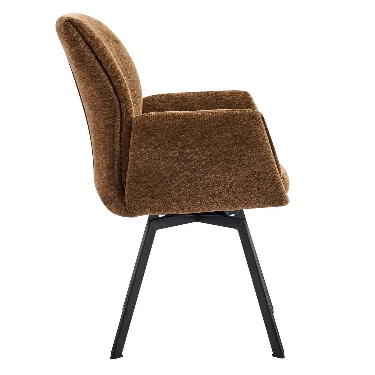 Modern Brown Chenille Curved-Back Swivel Dining Arm Chairs