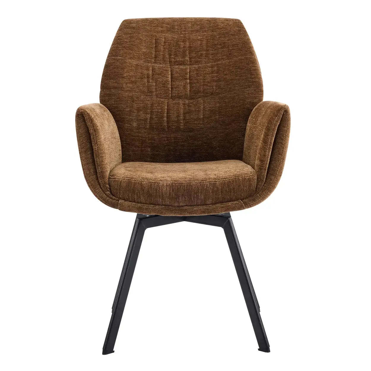 Modern Brown Chenille Curved-Back Swivel Dining Arm Chairs