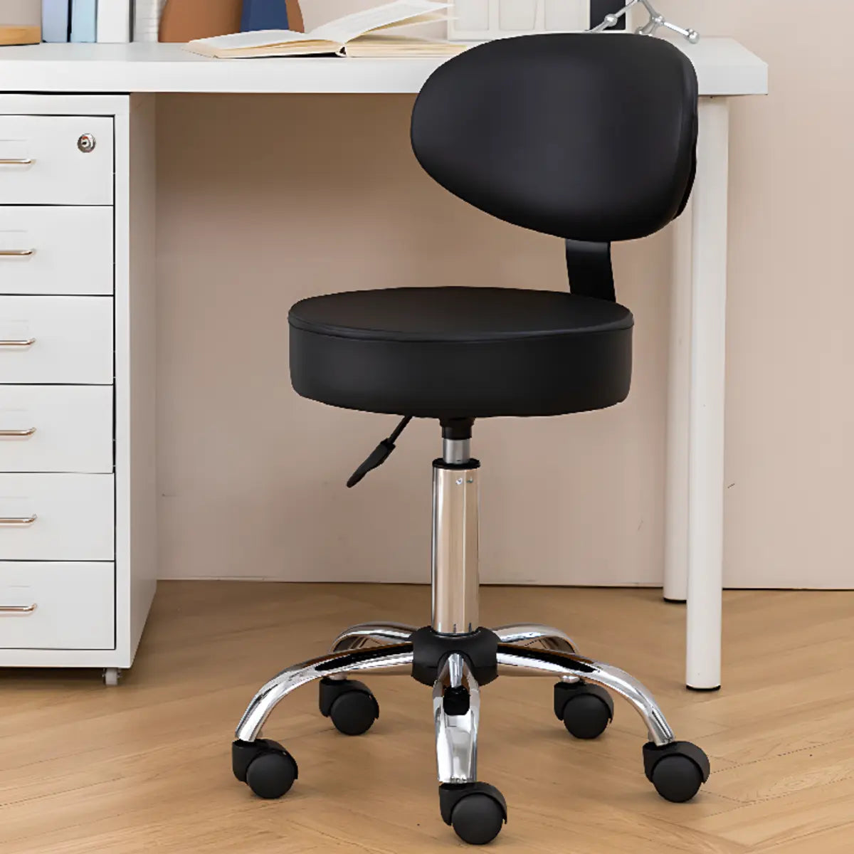 Modern Multi-Color Swivel Alloy Office Stool — White / PU / Casters Included