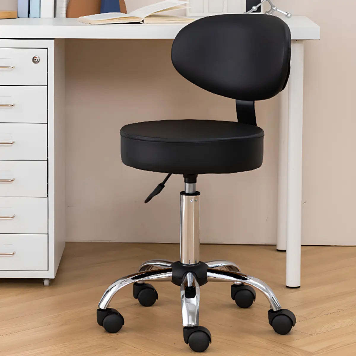 Modern Multi-Color Swivel Alloy Office Stool — White / PU / Casters Included