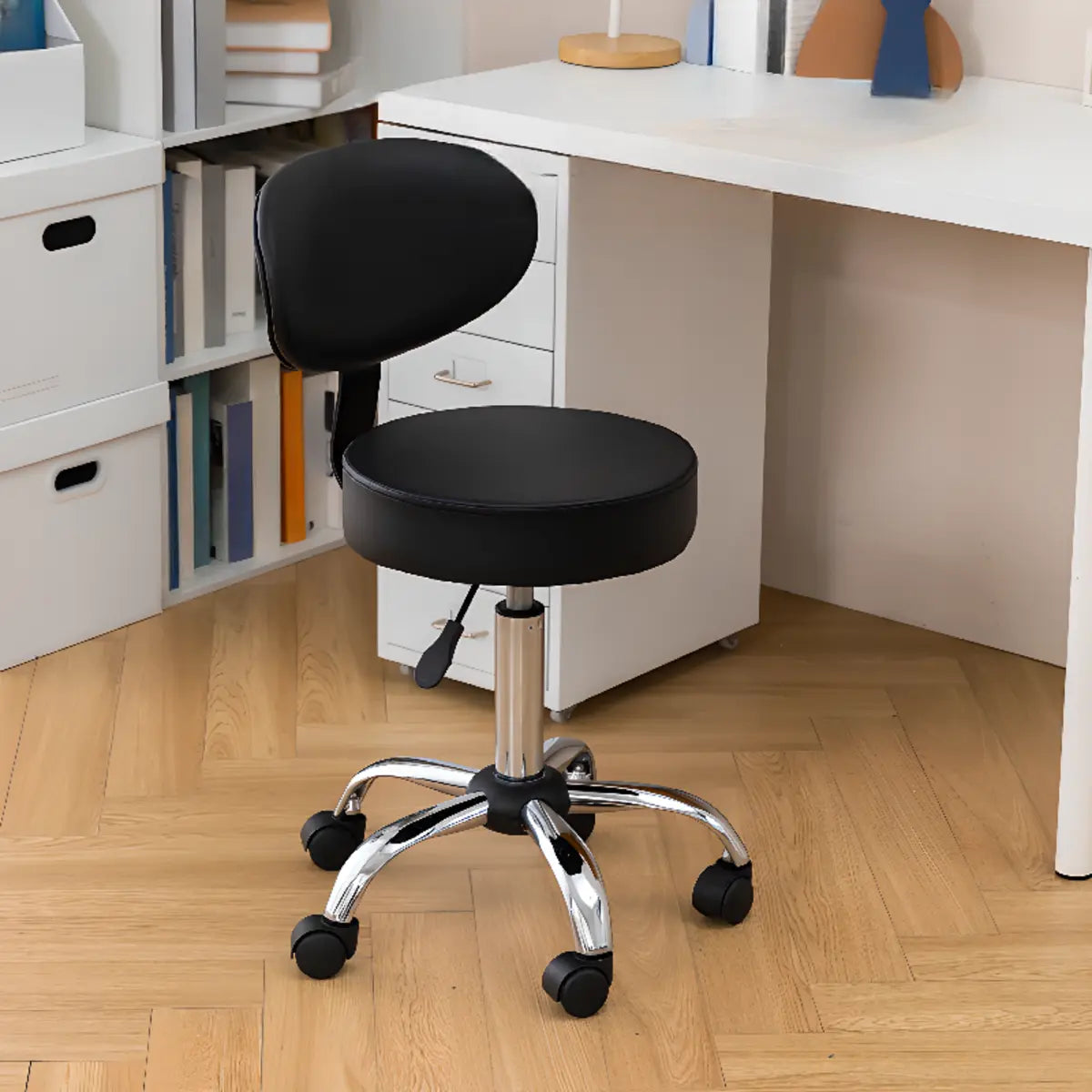 Modern Multi-Color Swivel Alloy Office Stool — Blue / Oil Wax Leather / Casters Included