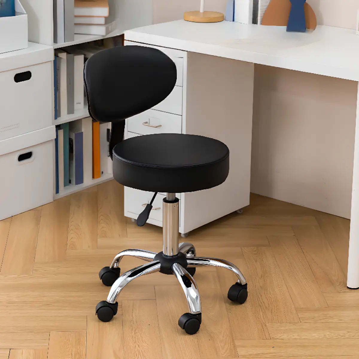 Modern Multi-Color Swivel Alloy Office Stool — Blue / Oil Wax Leather / Casters Included