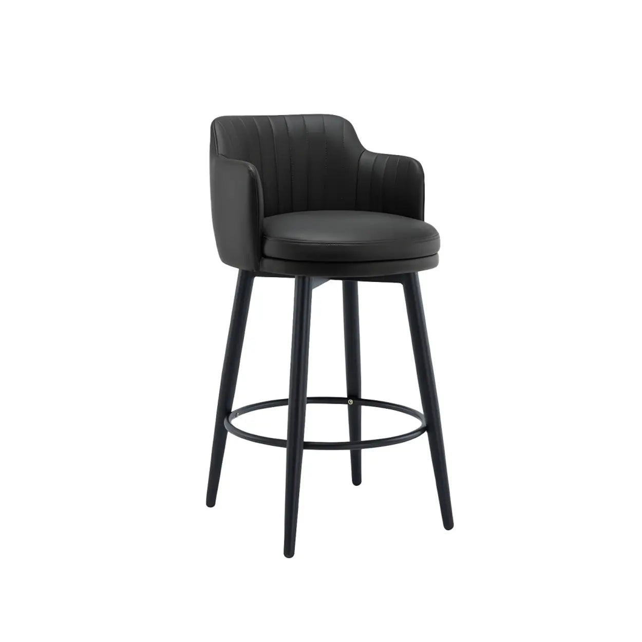 Modern Swivel PU Leather Low-Back Bar Stool — 3 Piece Set / Khaki