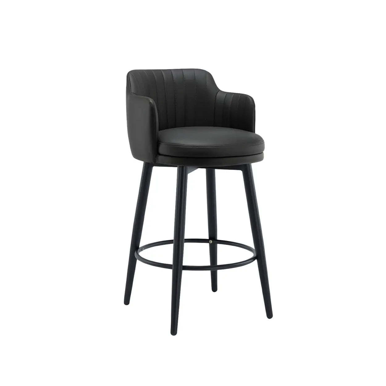 Modern Swivel PU Leather Low-Back Bar Stool — 3 Piece Set / Khaki