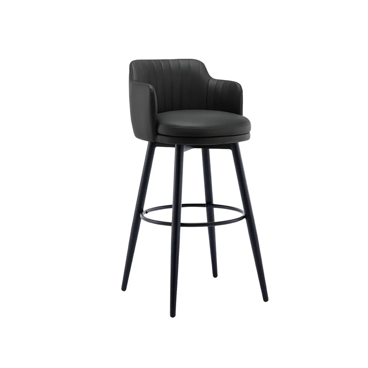 Modern Swivel PU Leather Low-Back Bar Stool — 3 Piece Set / Khaki