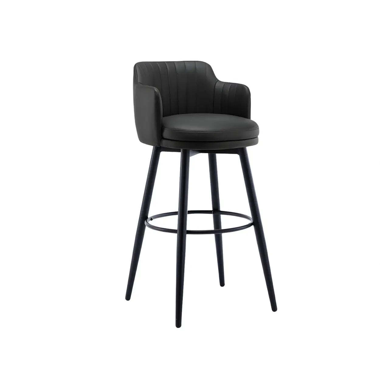 Modern Swivel PU Leather Low-Back Bar Stool — 3 Piece Set / Khaki