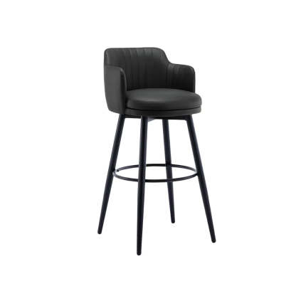 Modern Swivel PU Leather Low-Back Bar Stool — 3 Piece Set / Khaki