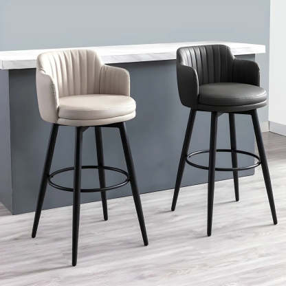 Modern Swivel PU Leather Low-Back Bar Stool — 1 Piece / Black