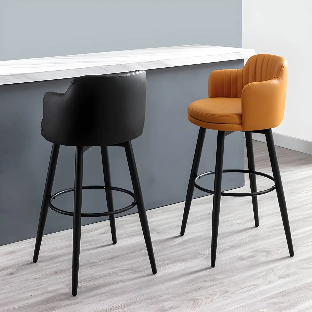 Modern Swivel PU Leather Low-Back Bar Stool — 1 Piece / Black