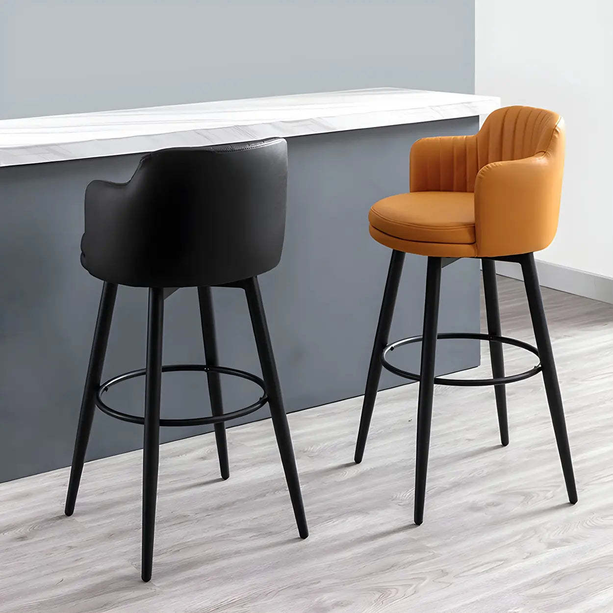 Modern Swivel PU Leather Low-Back Bar Stool — 1 Piece / Black