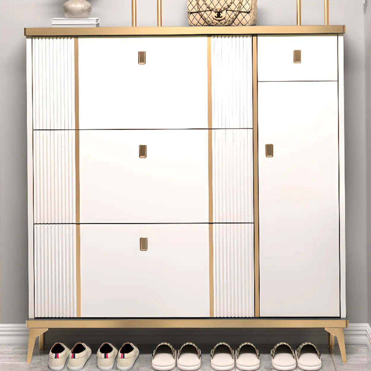 Modern Tall Gray Metal Hallway Shoe Cabinet — Grey