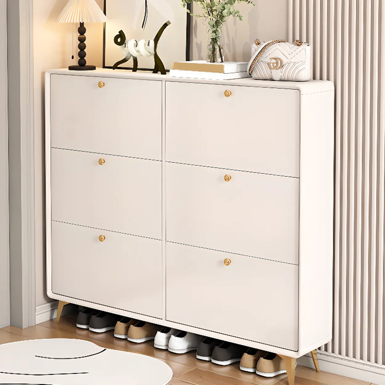 Modern Tall White Wood Hallway Shoe Cabinet