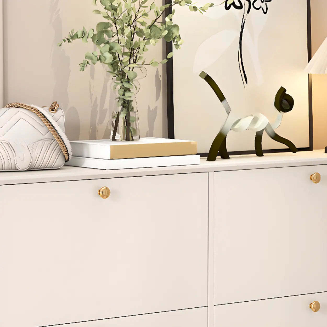 Modern Tall White Wood Hallway Shoe Cabinet
