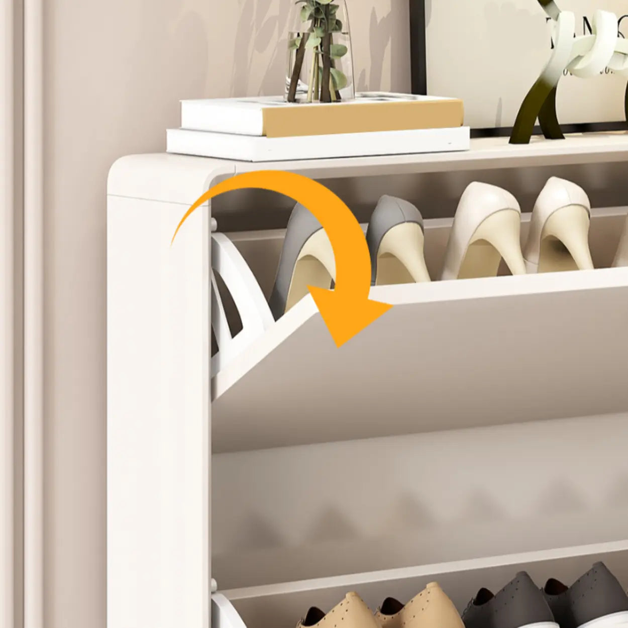 Modern Tall White Wood Hallway Shoe Cabinet