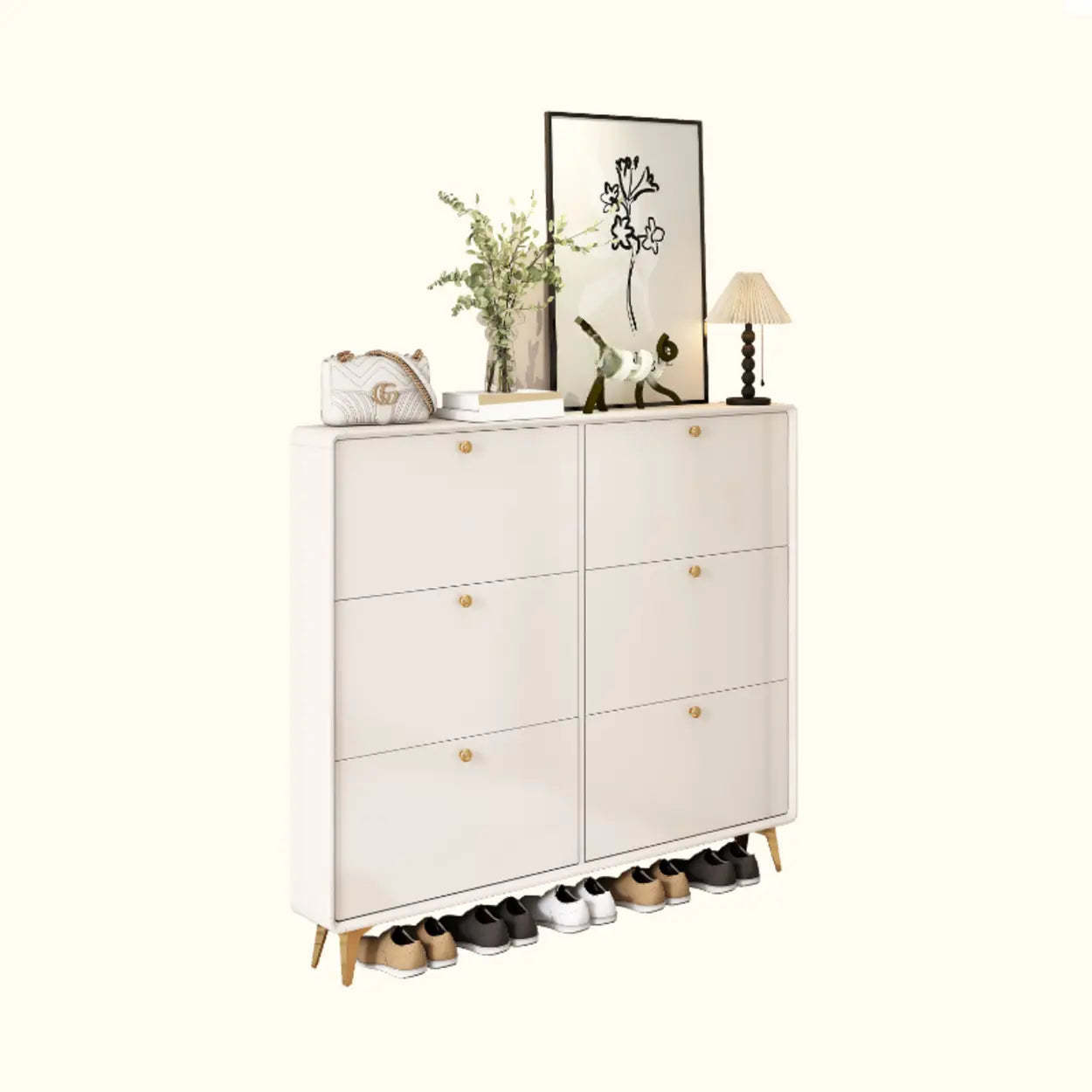 Modern Tall White Wood Hallway Shoe Cabinet