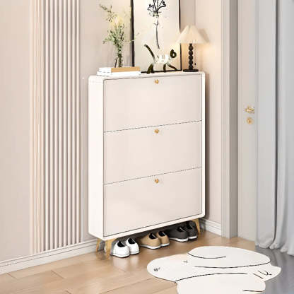 Modern Tall White Wood Hallway Shoe Cabinet