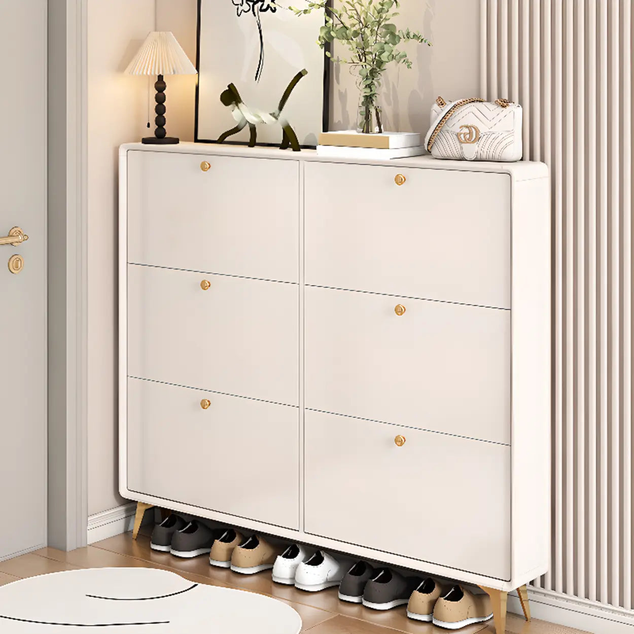 Modern Tall White Wood Hallway Shoe Cabinet