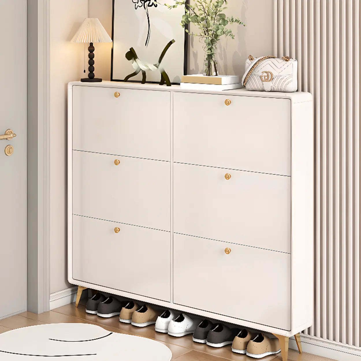 Modern Tall White Wood Hallway Shoe Cabinet