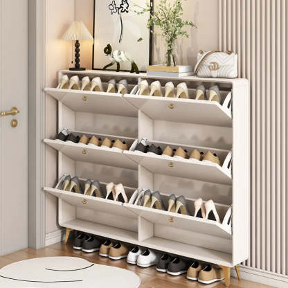 Modern Tall White Wood Hallway Shoe Cabinet
