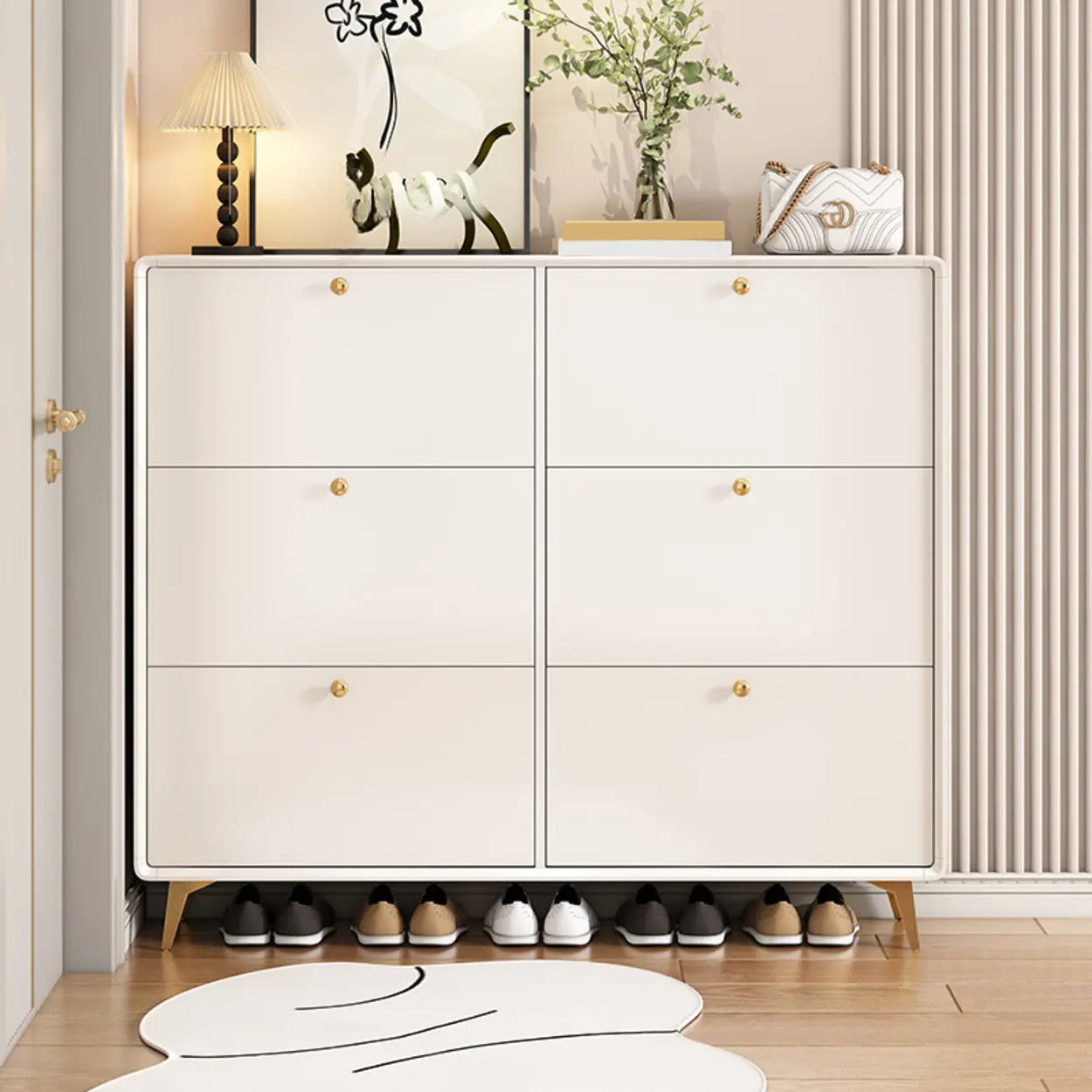 Modern Tall White Wood Hallway Shoe Cabinet