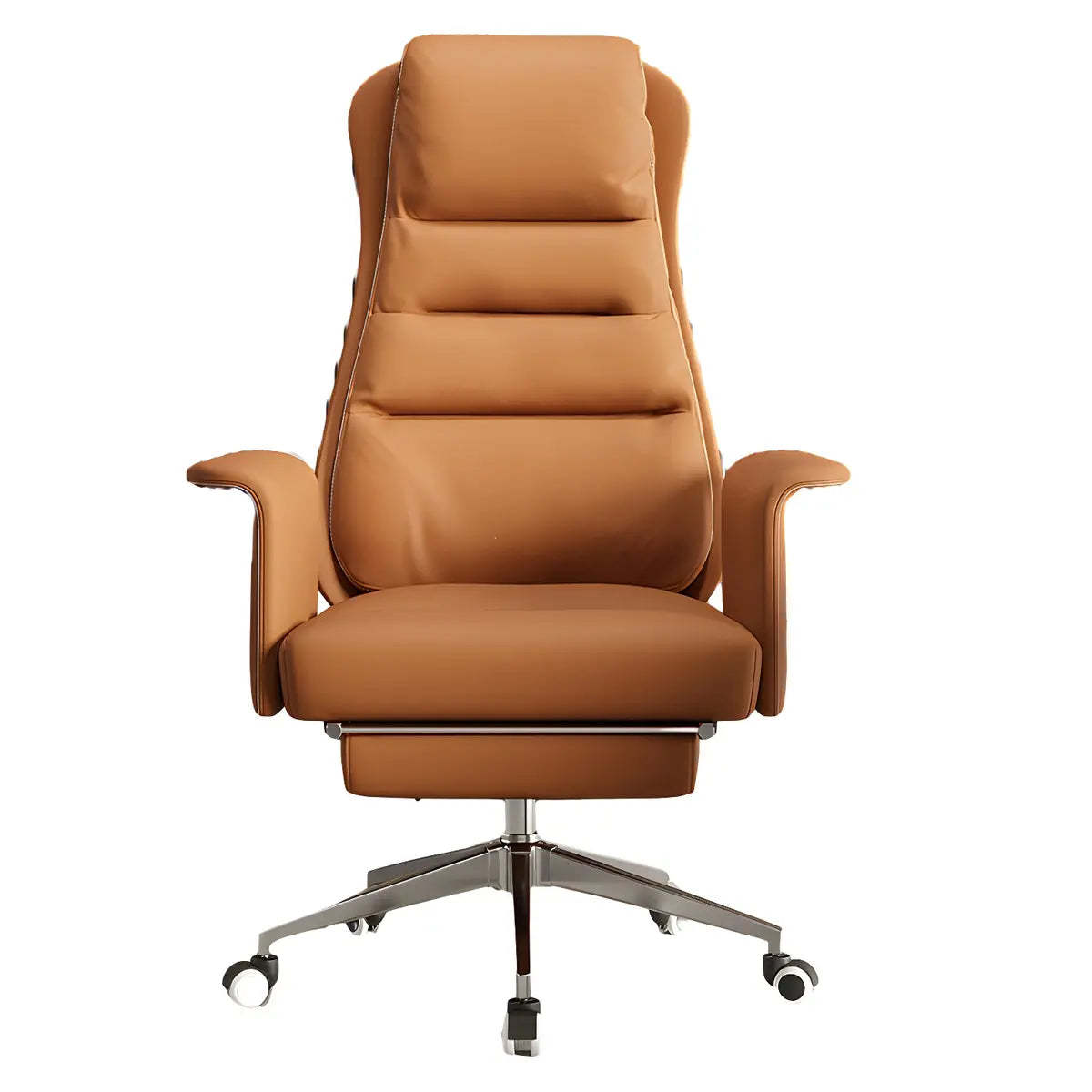 Modern Tan Reclining Leather Office Chair with Footrest