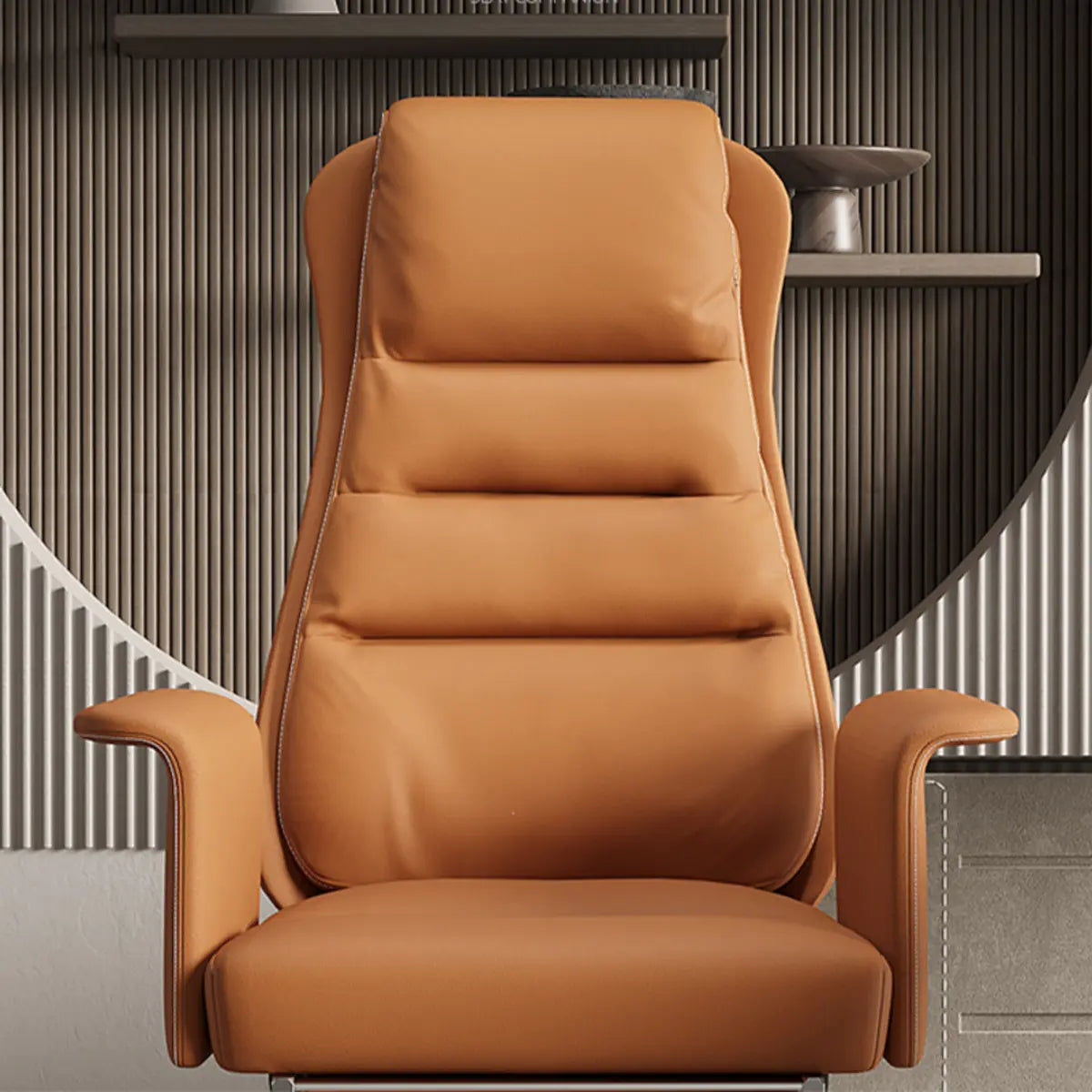 Modern Tan Reclining Leather Office Chair with Footrest