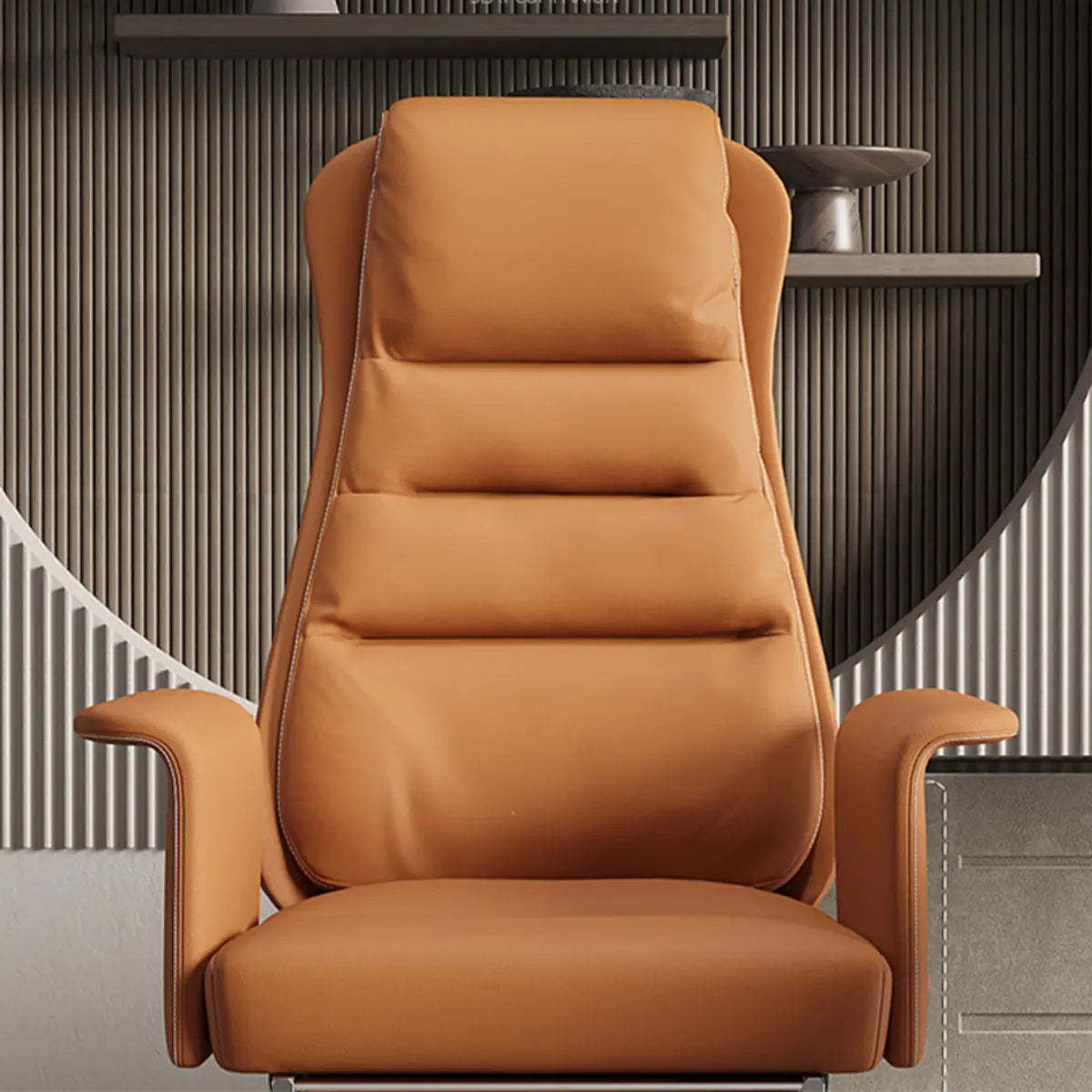 Modern Tan Reclining Leather Office Chair with Footrest
