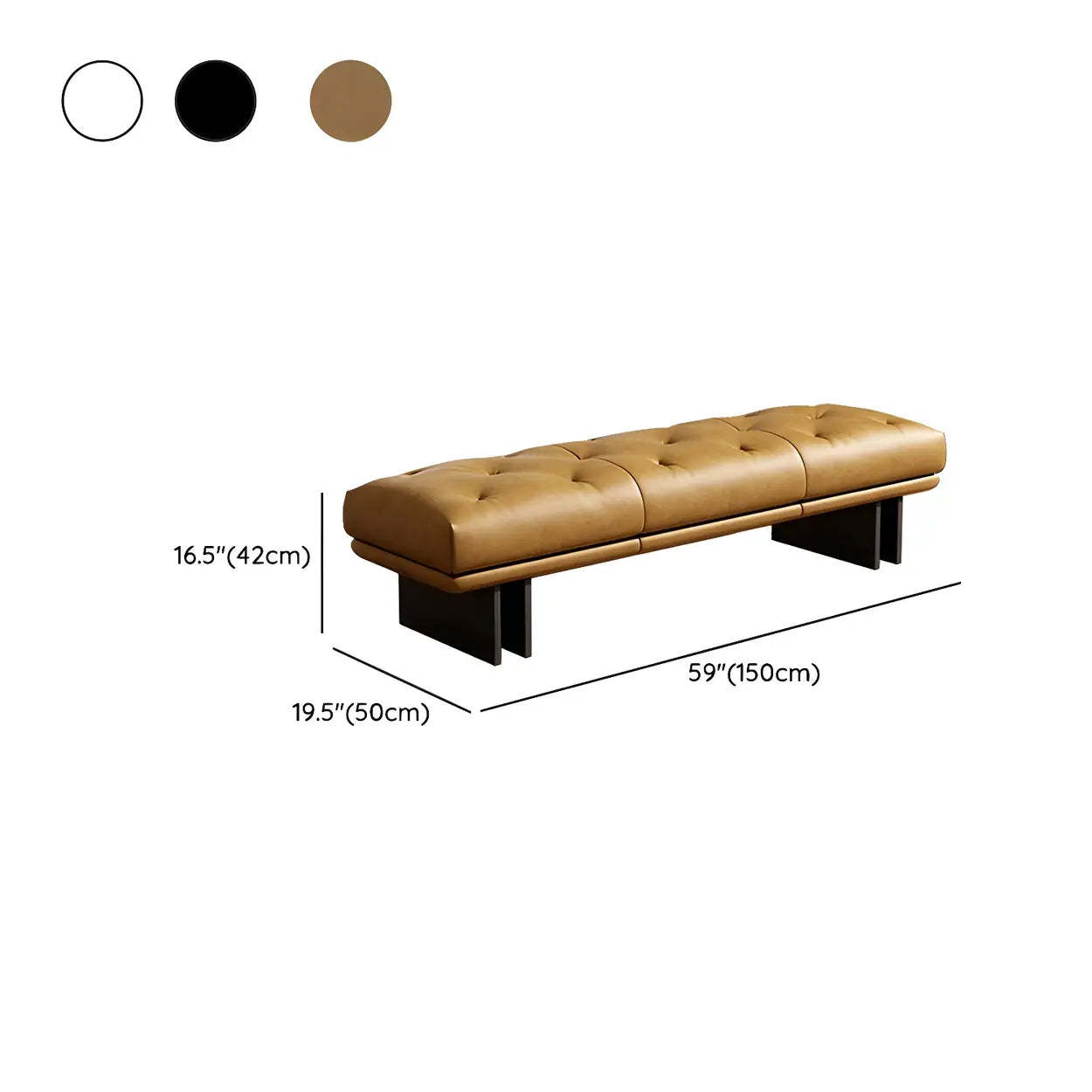 Upholstered Leather Bench with Modern Base — Brown / Full Grain Cow Leather
