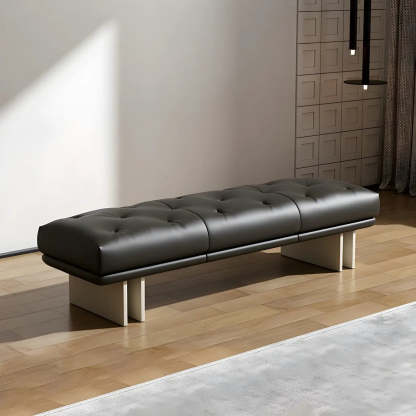 Upholstered Leather Bench with Modern Base — Black / Full Grain Cow Leather