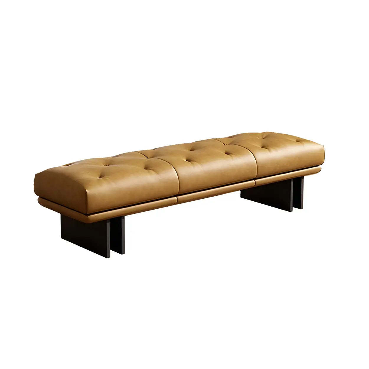 Upholstered Leather Bench with Modern Base — Black / Genuine Leather